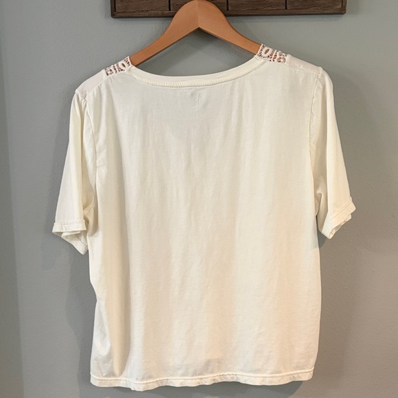 Laredoute Lace-Trimmed Cream V-Neck T Shirt Size XL - Picture 5 of 5
